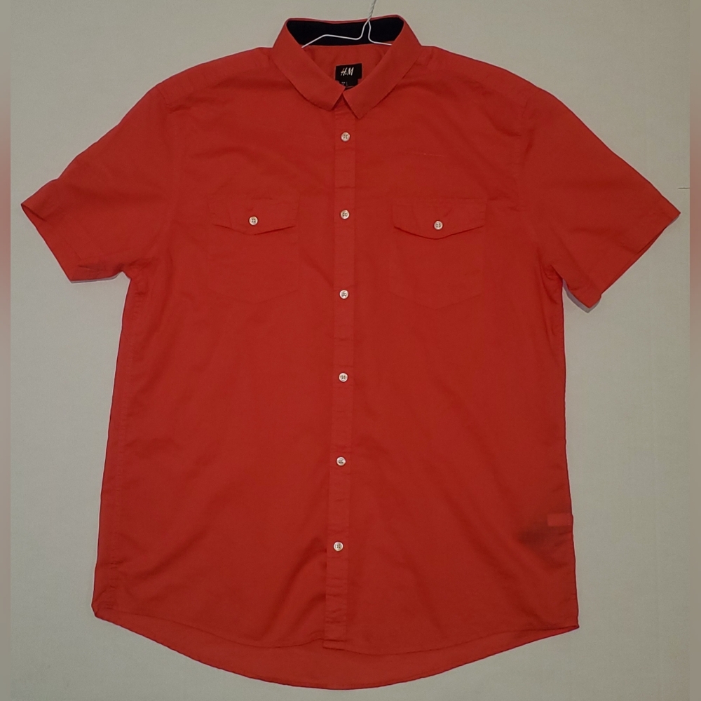 H&M Men's Vibrant Red Casual Button Down Shirt Sz L